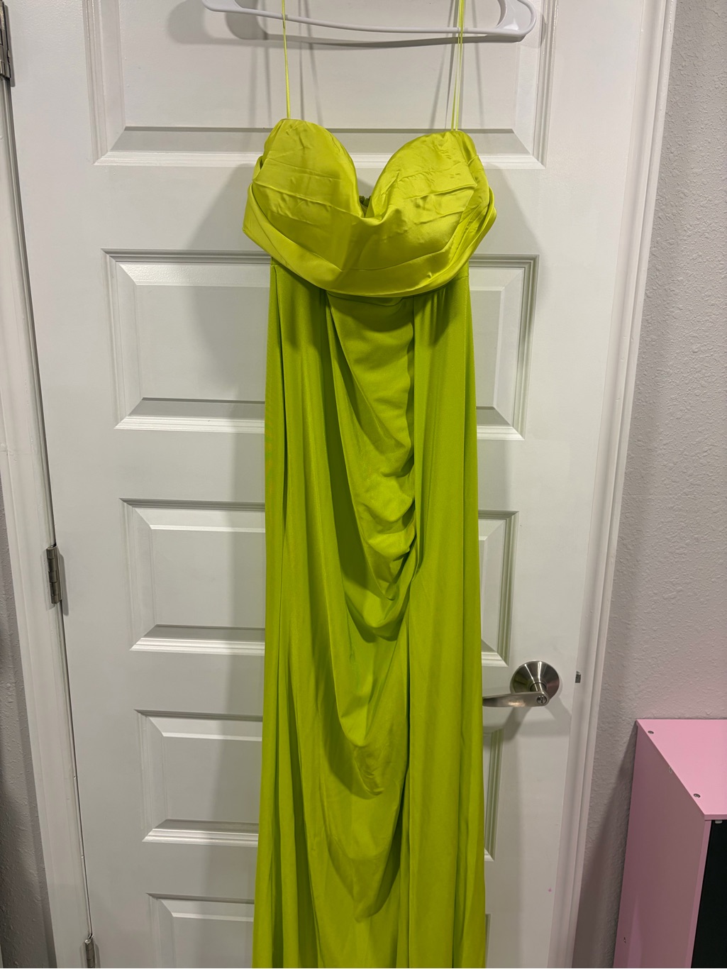 Lime Green Draped Spaghetti Strap Maxi Dress